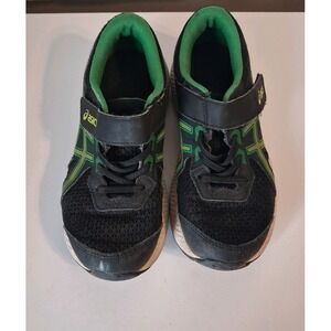 Asics Boys Sz 2 Kids Green Black Sneakers